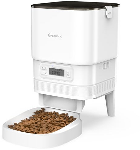 Dispensador Automático de Comida para Gatos, 4L Dispensador de Comida para Gatos con Control Programable de Porciones, 1-6 Comidas al Día, Dispensador de Comida Seca para Gatos y Perros(Blanco, 4L)