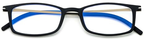 MMOWW Ultra thin Reading Glasses for Men Women Lightweight TR90 Blue Light Blocking Compact Computer Readers Portable Unique Stretchable Slim Flat Case (Black, +2.5)
