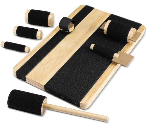 Silipull Handtrainingsbrett mit Klettverschlüssen, Handtherapie-Werkzeug, 35,6 x 22,9 cm, Klettverschluss-Übungsbrett, Massivholzbasis mit Holzwerkzeugen zur Verbesserung und Fingerstärke