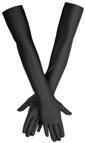Lange Handschuhe Damen,Weiße Schwarze Rot Handschuhe,Elegant Seidenhandschuhe Long Gloves,Satin Classic Abendhandschuhe Stoff für Halloween Karneval Party Ball Opera Abschlussfeiern Hochzeiten Kostüm