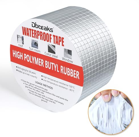 DBREAKS 100mm*10m*1.5mm Aluminium Butylband, Alu Wasserdichtes Klebeband, Alufolie Selbstklebend Reperaturband, Butylband Dichtungsbänder, Aluminiumfolie Tape Flachdach, Butylkautschuk Klebeband