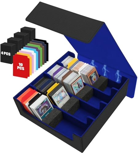 POKIENE Trading Card Storage Box with Drawers, Detachable Labels, for TCG, MTG, PTCG, Sports Cards (Black Blue)