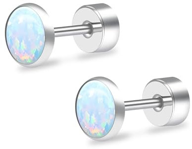 ZDE Titanium Flatback Ohrringe für Frauen Opal Lavendel Ohrstecker flach zurück Frauen Ohrringe hypoallergen Knorpel Flatback Ohrring Tragus Helix Tragus Conch Piercing (Fire and Snow, 3MM)