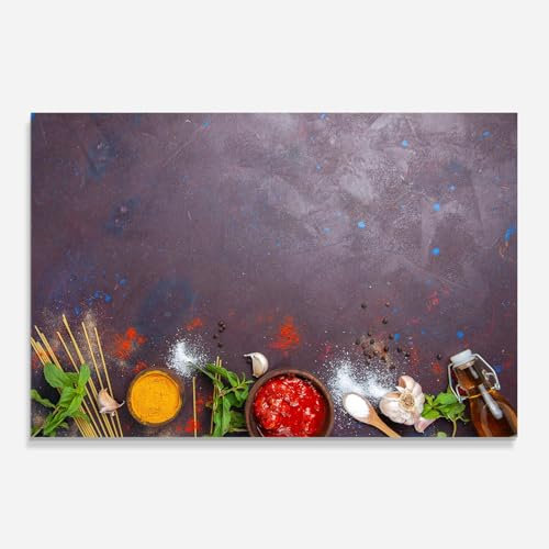 ARTHUB® Küchenrückwand aus Glas 50x70 cm, 5mm ESG | Spritzschutz, Glasplatte, Herdspritzschutz, Wandschutz für Herd, Hartglas, Lebensmittel, Gewürze, Tomato Sauce