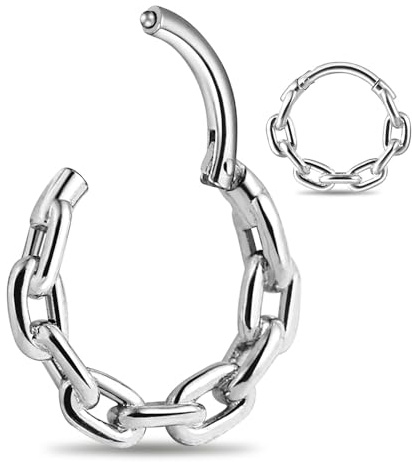 Twolobes Septumringe mit Kette, 16 g (8 mm, 10 mm, 12 mm), Nasenring, zierliche Helix-Daith-Ohrringe für Herren/Damen, 316L Edelstahl, Daith-Piercing-Schmuck, Silber, Gold, Schwarz, Edelstahl
