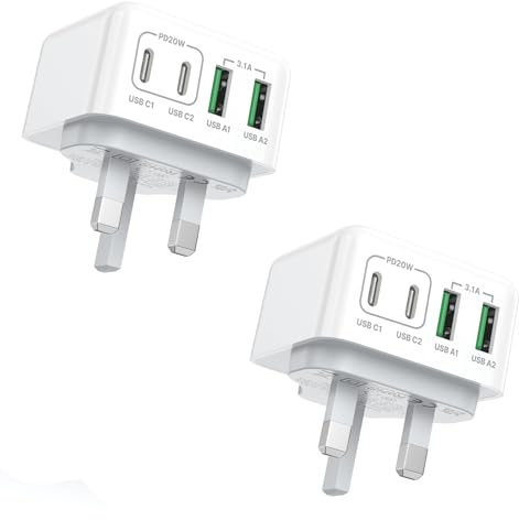 USB C Plug Fast Charge, Charger USBC 40W 4-Port UK Dual Port PD Power Adapter +QC Multi USB Wall Charger Type C Charging Plug for iPhone 15 14 13 12 11 Pro Max XS XR SE,Galaxy, iPad, AirPods