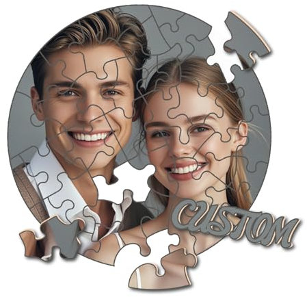 Puzzle Personalisiert Fotopuzzle mit Eigenem Bild Herz/Rund/Rechteck Holzpuzzle 42/52/72 Teile Puzzle Selber Gestalten, Fotopuzzle für Valentinstag, Geburtstage, Weihnachten (Rund(42 Teile))