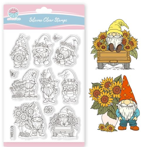 GLOBLELAND Blumen Zwerg Transparente Silikonstempel Sonnenblumen Schmetterlinge Klare Stamps Tulpen Rosen Silikonstempel Für Kartengestaltung DIY Prägung Journaling