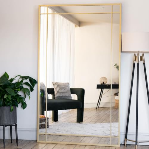 Jobu | Full Length Mirror - Gold Metal Rectangle Window Style 180cm x 105cm, Suitable for Living Room, Bedroom, or Bathroom | Aimi