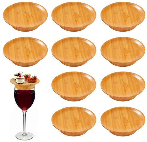 10 Stück Weinglas Topper Holz - Bambus Wine Glass Charcuterie Topper, Board Topper Holz Rund, Vorspeisenteller Weinglas Aufsatz, für Vorspeisenteller, Partys, Desserts