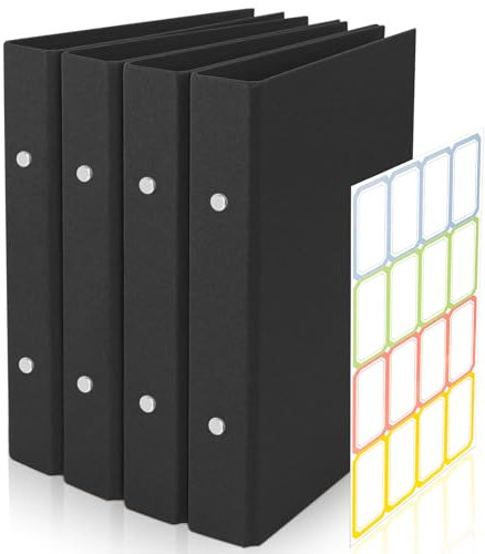 Ringbuch A5 Nachfüllbar Kraftpapier, 4 Stück A5 Ringbuch, Ringordner, mit 2 Ringen zum Hinzufügen von Broschüren-Cover Papiere Lose Blätter, 17.5 x 23.5 cm Ringordner mit 1 Aufkleber Beschriften