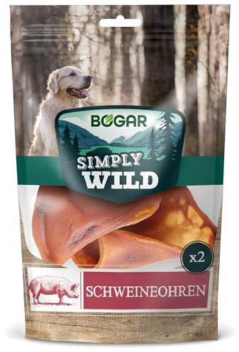 Bogar - Simply Wild - Hundeknochen – Hundefutter als Ergänzung zur täglichen Ernährung – Hundeleckerli in Form von 2 getrockneten Schweineohren – Unterstützt die Hundepflege & Zahngesundheit