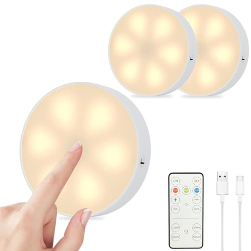 SOAIY 3er-Set LED Unterbauleuchte mit Touchsensor dimmbar Vitrinenbeleuchtung USB C wiederaufladbar Schrankleuchte Magnet Küchenlampe 3 Lichtfarbe mit Fernbedienung Timer für Schränke Vitrinen Küche