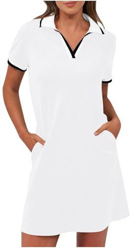 BFSWL Robe polo pour femme - Manches courtes - Col en V - Robe de golf courte - Robe de tennis - Couleur unie - Robe décontractée - Robe de sport d'extérieur avec poches - Robe d'été pour le sport, le