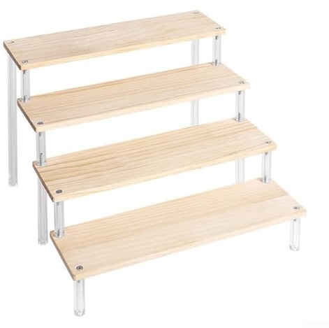 Besshepplo Scaletta in legno acrilico, scaffale da scrivania, multistrato, espositore fatto a mano (4 ripiani, 50 cm)