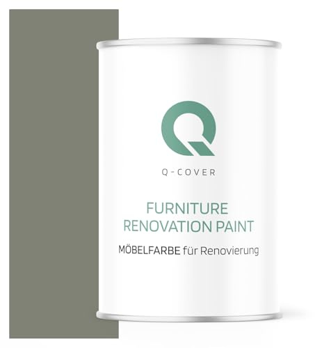 Q-COVER Möbelfarbe Matt | Farbton: Zementgrau RAL 7033 1L | Holzfarbe für Möbel & Innenausbau | Deckend, wasserbasiert, kratzfest | Für Küchen, Schränke, Tische, Gartenmöbel