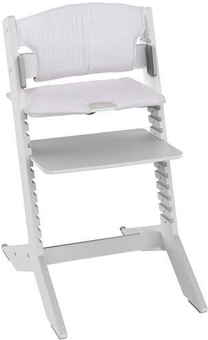 Geuther Kinderhochstuhl Holz Nala, Set Hochstuhl Baby + Sitzkissen, mitwachsender & ergonomischer Kinderstuhl, höhenverstellbar mit One-Click-System, Babystuhl belastbar bis 90kg I Farbe Grau