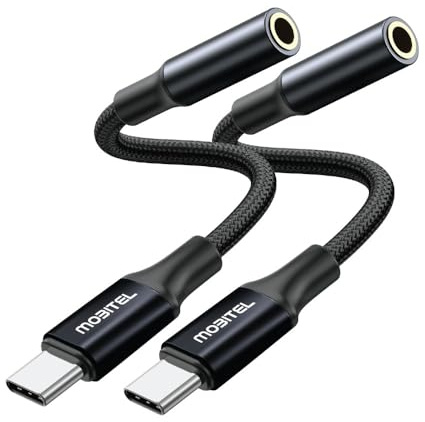 Mobitel USB C to 3.5mm Headphone Jack Adapter Type-C to Aux Dongle with Hi-Fi DAC & Mic Support Compatible with Samsung Galaxy S23 S22 S21 Google Pixel 8 7 6 OnePlus iPad Pro iPhone 15 16 17 (2-Pack)