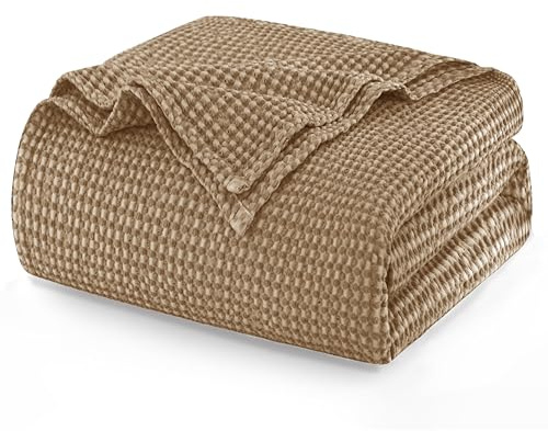 Talasily 100% Baumwolle Decke 150 x 200 cm, Weiche und Atmungsaktive Tagesdecke, Waffelmuster Leichte Decke als Sofadecke Couchdecke, Weich Kuschelige Wohndecke Wohnzimmer, Sofa Couch Braun