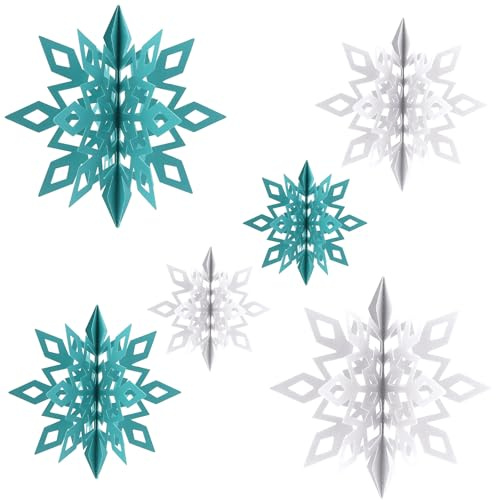 EXIPSAT 24 Stücke Weihnachts Deko Schneeflocken, 3D Papierschneeflocken Hänger Weiß & Hellblau, Weihnachtsbaumschmuck Christbaumschmuck Schneeflocken Deko für Weihnachtsgestaltung