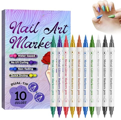 Horuili® Kit de 10 Stylos Vernis à Ongles, Double Embout Pinceau & Pointe Fine, Vernis 3D Séchage Rapide, Outil de Manucure Professionnel pour Dessin, Détails & Art Graphique