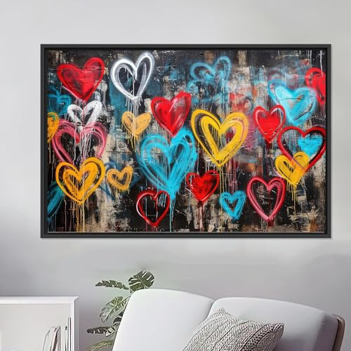 LMYCHENG Bunte Herzposter und -drucke, Graffiti-Leinwandkunst: Moderne ästhetische Wandbilder für die Zimmer- und Heimdekoration (70 x 100 cm/Rahmenlos)