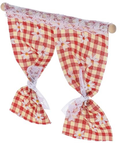 Winziger Fenstervorhang Miniaturvorhang Weihnachten Party Rot | Cloth, 12,5x11,5x1cm, Zubehör für Minihäuser, Puppenhausdekoration für Hobbyisten und Sammler