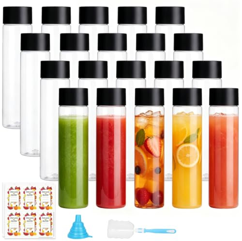 JFBAOLAO 500 ml Clear PET Plastic Juice Bottles with Lids,Pack of 20 | Reusable, for Water,Juice, Milk, Smoothie, Homemade Beverages