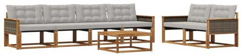 vidaXL Outdoor-Sofagarnitur mit Kissen 7 pcs Natürlich und Hellgrau, Garten, modernes Outdoor-Sofa, Terrassen-Lounge-Set, Bequeme Sitzmöbel für gemütliche Abende