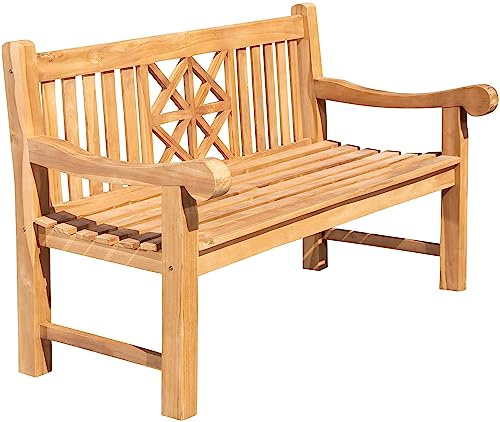 DELUKE Gartenbank Teakbank VUZAR Holz Teak 150x72x92 cm | Holzbank 150 cm Gartenbank Sitzbank Mit Lehne Wetterfest Bank Garten Terrasse