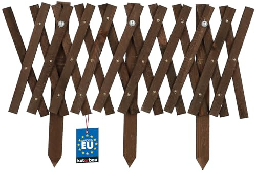 KOTARBAU® Ausziehbarer Gartenzaun aus Holz, Beeteinfassung 113 x 30 cm | Faltbare Beetumrandung, Holzzaun für Garten, Steckzaun, Beetbegrenzung, Garten Deko, Holz, Braun