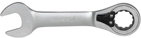 SW-Stahl S1596-16 Gabelringratschenschlüssel 16 mm - Ratschenschlüssel | Extra kurze Bauform - 123 mm Länge - 72 Zähne feinverzahnt - Chrom-Vanadium-Stahl - Umschaltbar - Matt verchromt