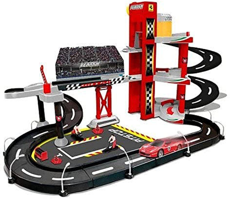 Bburago- Ferrari Race&Play Garage con Circuito da Corsa per Macchinine, Multicolore, 2043178