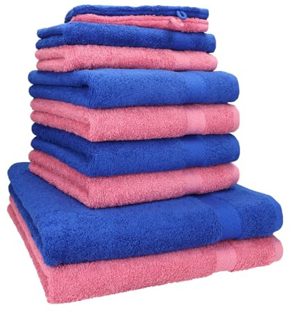 Betz 10-TLG. Handtuch-Set Premium 100% Baumwolle 2 Duschtücher 4 Handtücher 2 Gästetücher 2 Waschhandschuhe Farbe Royal Blau & Altrosa