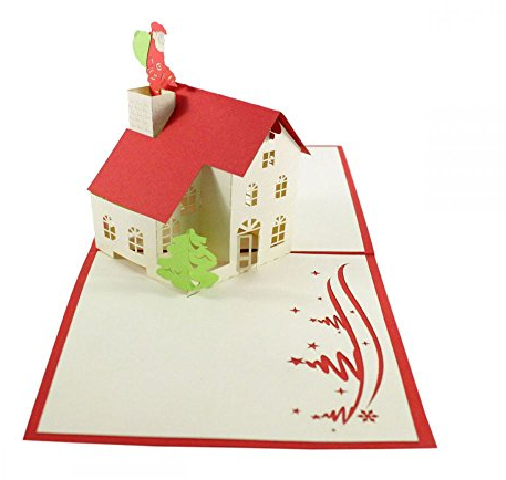 3D KARTE Weihnachtshaus I Weihnachtskarte mit Santa I Weihnachtsmann im Schornstein als Pop-Up
