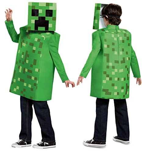 DISGUISE Official Classic Minecraft Creeper Costume Kids, Minecraft Costume with Mask Fancy Dress Up Outfit Halloween Birthday World Book Day Costumes for Boys Children