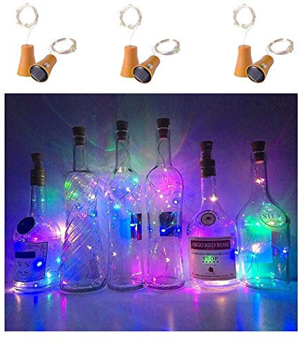 6 Pack Solar Powered Wine Bottle Lights, 20 LED Waterproof Copper Cork Solar Lights for Wedding Christmas, Outdoor, Holiday, Garden, Patio, Pathway Decor (Colorful)