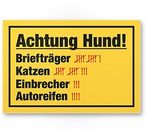 Komma Security Achtung Hund Strichliste Lustig - Hunde Schild Hinweisschild Gartentor Gartenzaun - Türschild Haustüre Warnschild Abschreckung Einbruchschutz