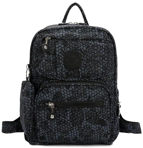 Rainproof Fabric Lightweight Multipocket Travel Backpack Bag with Storage Bag - Small Size (Black - Floral)
