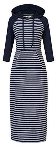 MISSKY Casual Maxi Dresses for Women,3/4 Sleeve Pocket Slim Pullover Hoodie Dress - - Large