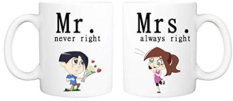 Mr. Never Right & Mrs. Always Right Mug - Gift Set Couple with Images Coffee Mugs