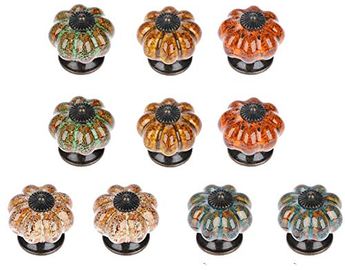 Mgoodoo Kürbisgriffe KeramiK Türknäufe Griffe für Schrank Kleiderschrank Schubladen Küchenmöbel mit Leoparden Strice, 5 Farben, 10 Stück Grün Blau Rot Gelb Orange Titel