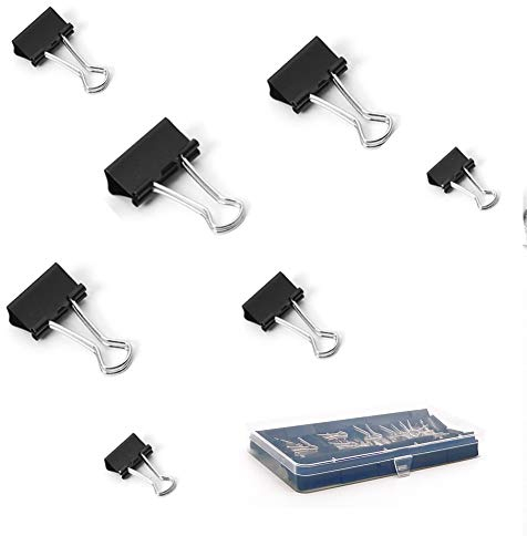 60 Stück Foldback Klammern, Klammer Metallklammern für Papierkram, 4 Verschiedene Größen Groß Mittel Klein Binder Clips 15mm 19mm 25mm 32mm (60 Stück)
