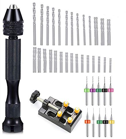 Handbohrer-Set, 58-teilig, Präzisions-Stiftschraubstock mit Schraubstock, PCB-Mini-Bohrer und Spiralbohrer, professionelle Hobby-Bohrer für Harz, Schmuck, Bernstein, DIY-Holzbearbeitung (0,1–3 mm)