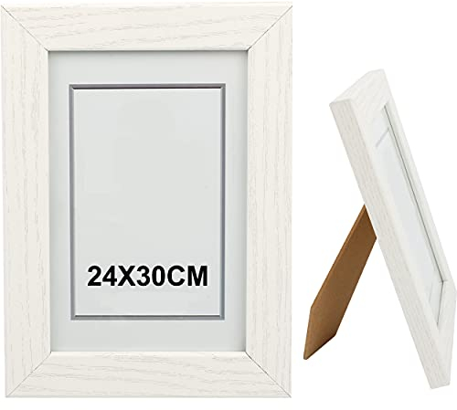 H HANSEL HOME Holz Bilderrahmen 24x30cm, Holz Fotorahmen Weiß mit Glasplatte für Tisch und Wand