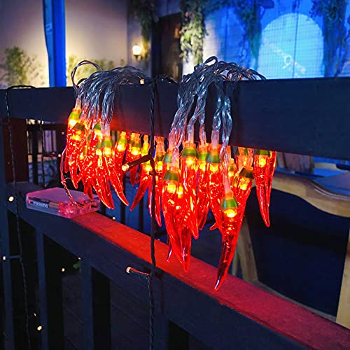 Riaxuebiy Rot Chili Lichterketten 80 LED Seil Feen Nachtlicht Pfeffer Chili Lampen Batteriebetrieben Warmweiß für Weihnachten Hochzeit Urlaub Party Dekoration (Chili-B, Batterien)