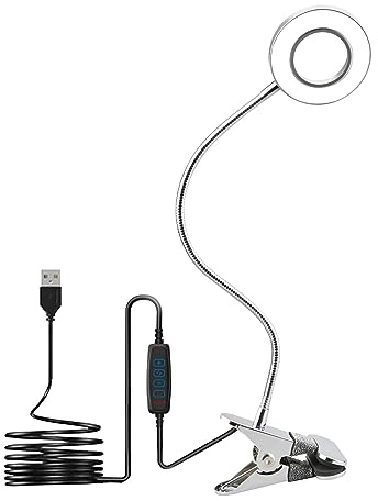 KYOTECH Lámpara LED de lectura con pinza 52Leds Regulable con pinza 3 Modos 10 Niveles de Brillo Clip LED Luz Lámpara Escritorio 7W 360°Flexible Luz Lectura Lámpara para Estudiar Cromo Plateado
