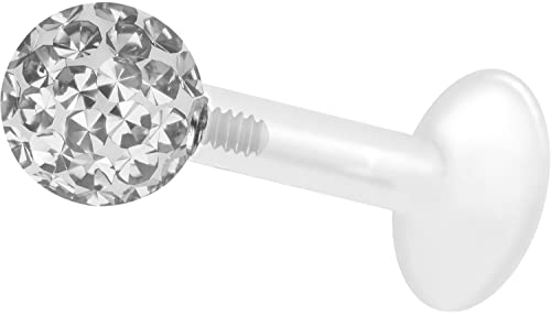 PIERCINGLINE PTFE Labret mit Gewinde + Titan Aufsatz mit Epoxy Kugel kristallklar Piercing Ohr Helix Lippe 8 x 1,2 x 3 mm