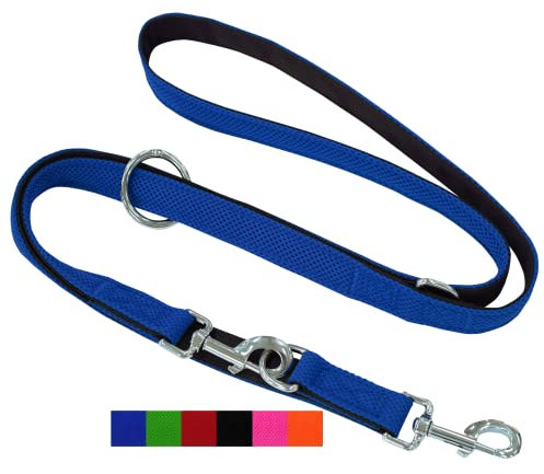 DEY - Premium Hundeleine Air Mesh 2m | 3fach Verstellbar | für Kleine, Mittelgroße u. Große Hunde | viele Farben | Doppelleine Hund Katze | Schleppleine | Führ-Leine | Welpen-Leine | Blau, M