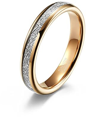 Hoisy Wolfram Ring Damen, Rose Gold Ring 4Mm Roségold Größe 52 Eheringe Antragsring für Frauen